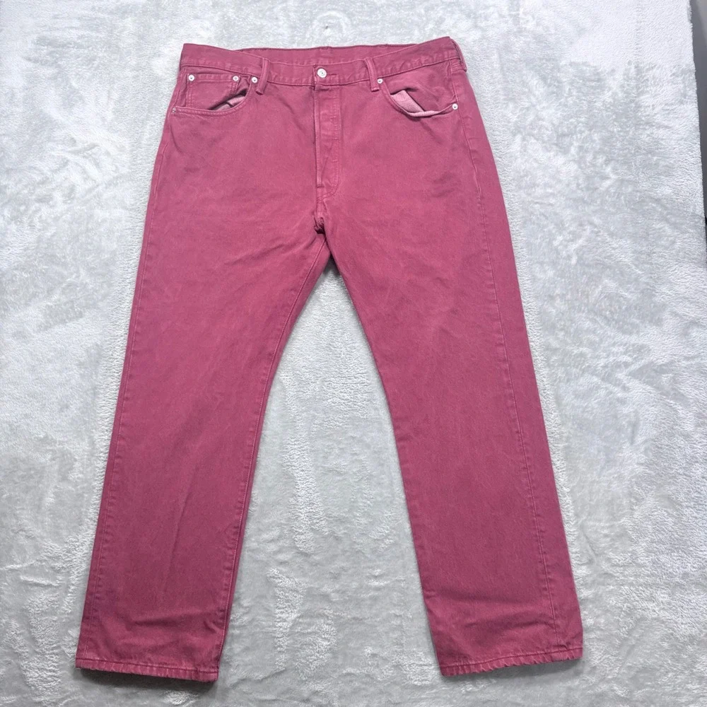 Levi's 501 Original Fit Mens 38x30 Pink Maroon Button Fly Straight Leg Jeans
